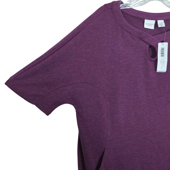 Chico's Purple Tunic Top Size‎ L Short Sleeve Keyhole Neckline Side Pockets - Picture 3 of 13